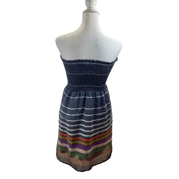 Hello Miss Strapless‎ Shirred Top Mini Dress Grey with Stripes Size Small - Picture 14 of 14